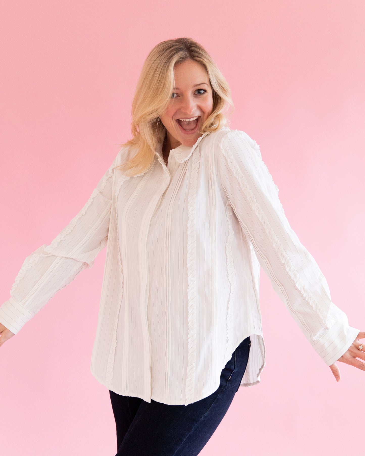 Quinnie White Ruffle Detail Top