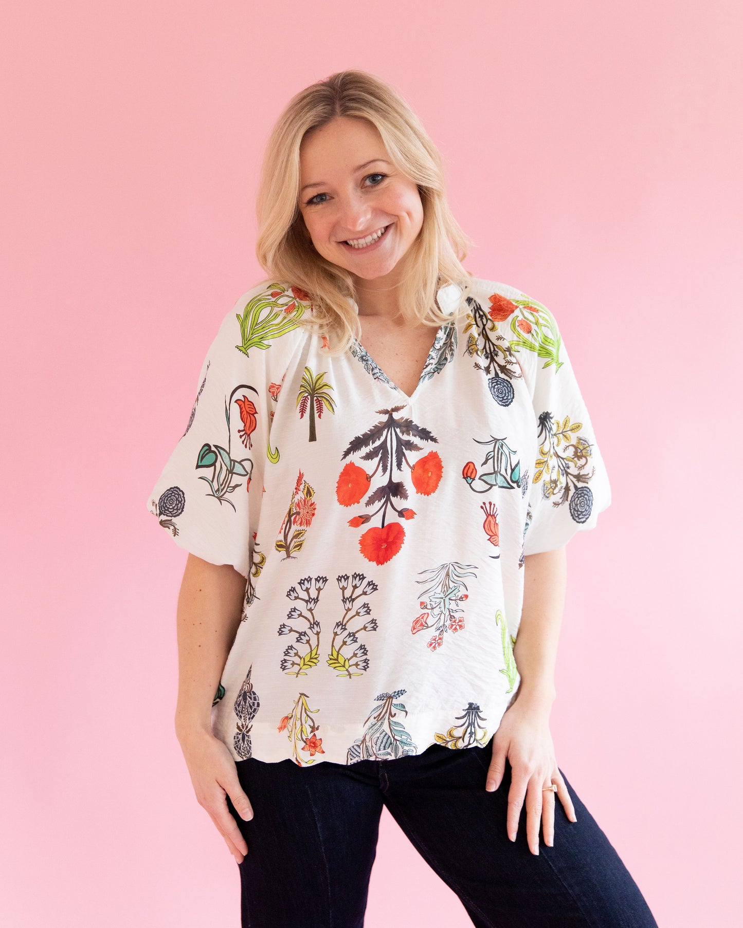 Anna Cream Block Print Top