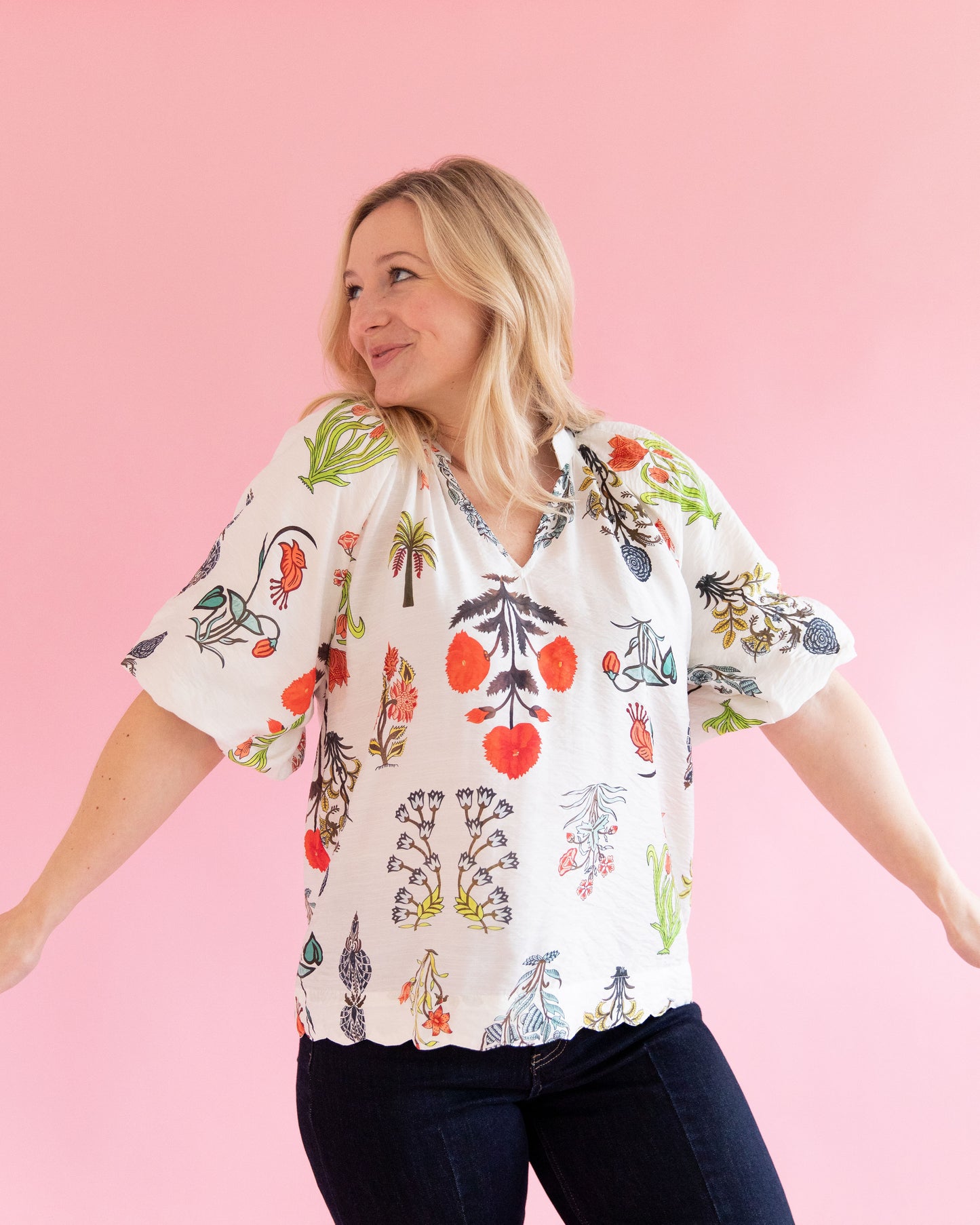Anna Cream Block Print Top