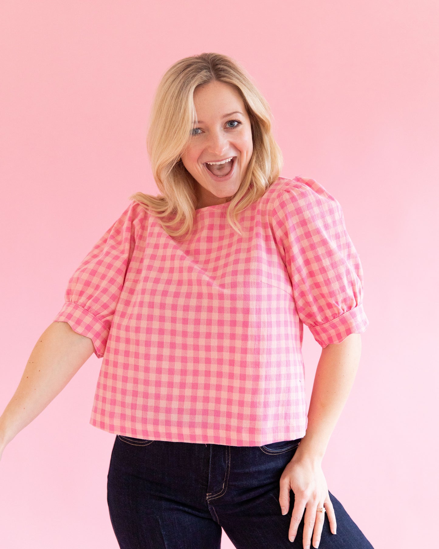 Ali Pink Gingham Top