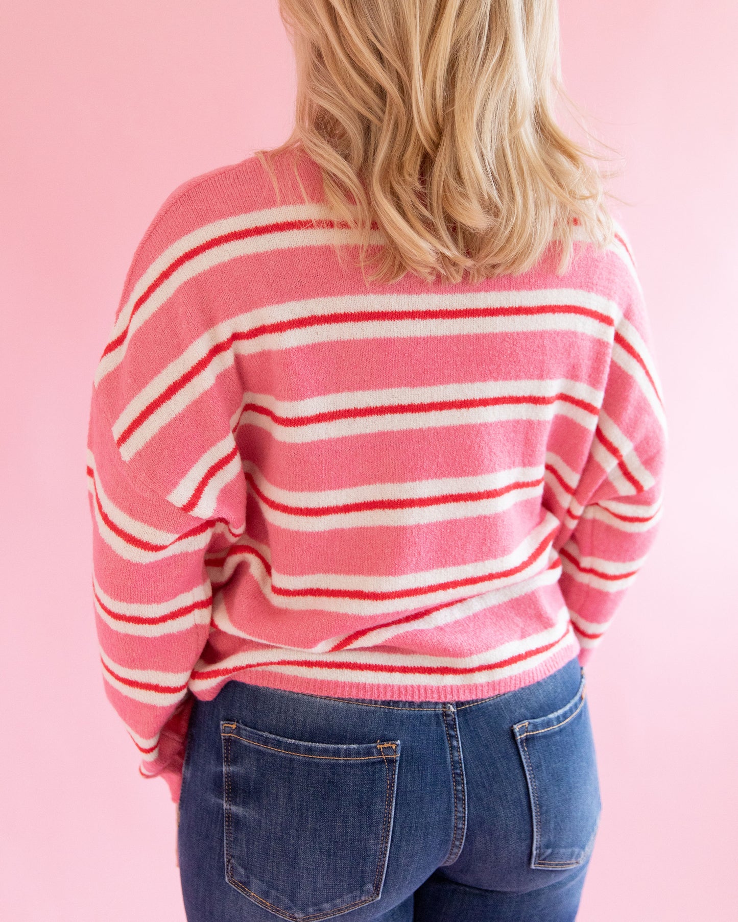 Lainey Pink and Red Stripe Cardigan
