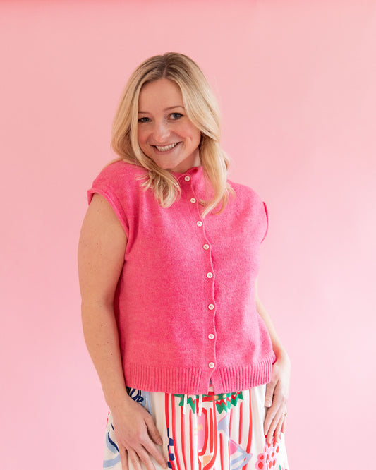 Gretchen Pink Sweater Vest Cardigan