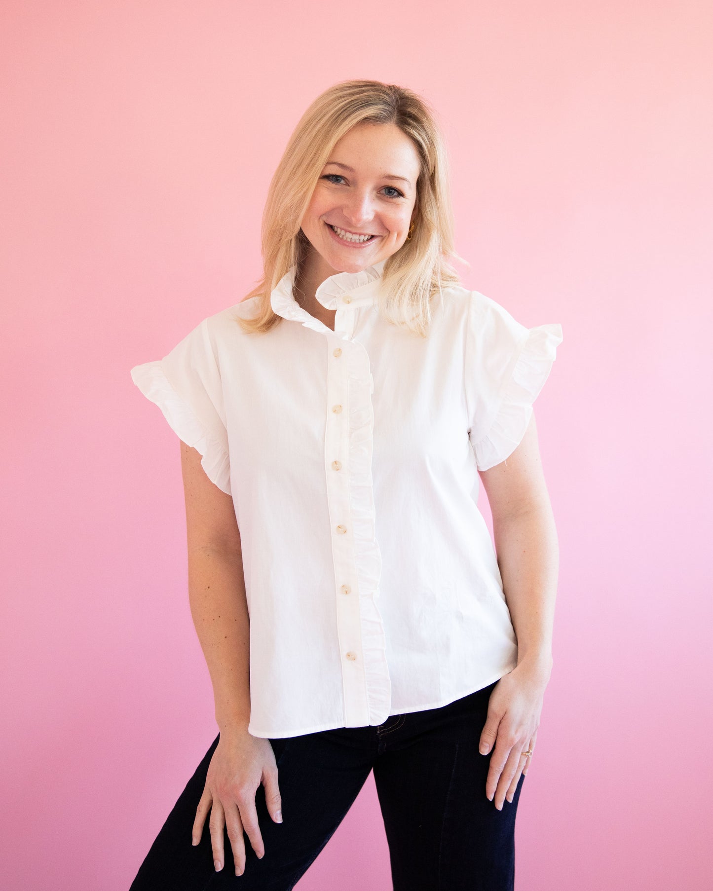 Bri White Ruffle Top