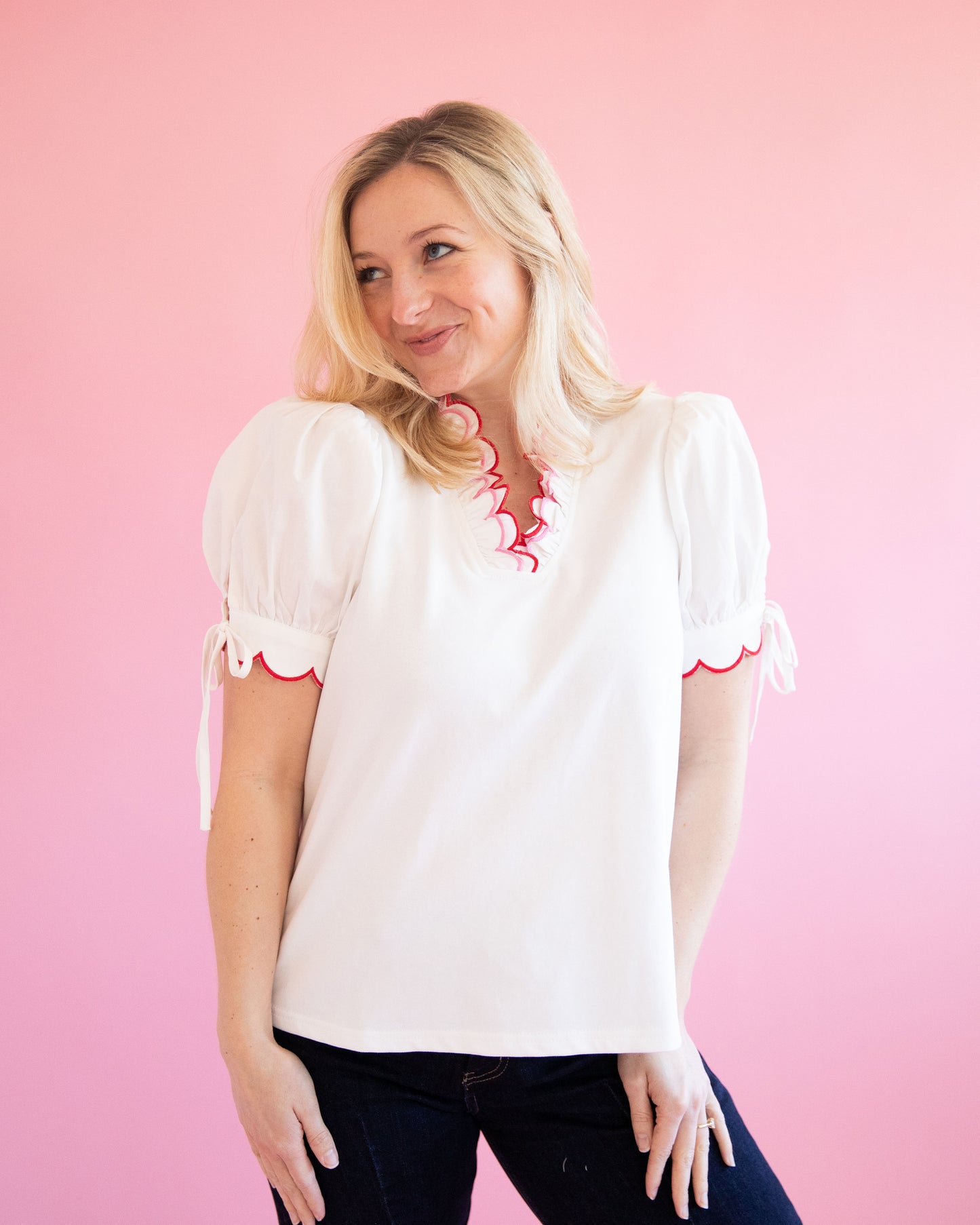 Jayne Scallop Top - White