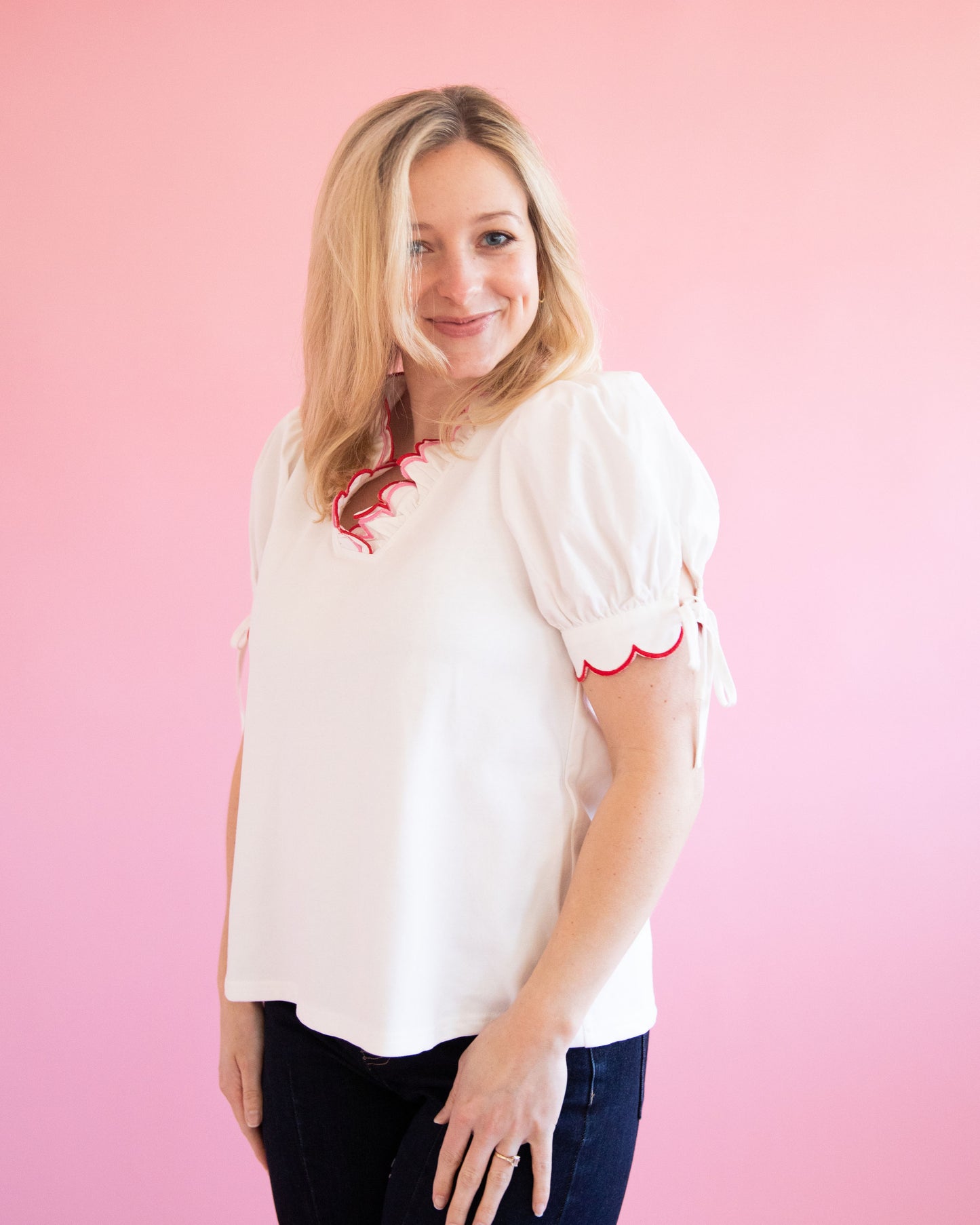 Jayne Scallop Top - White
