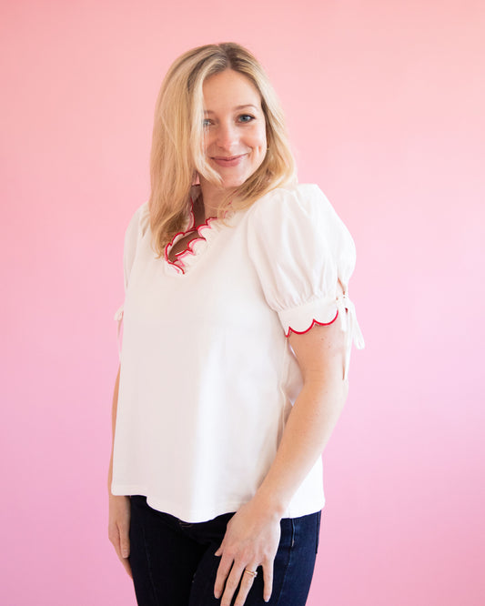Jayne Scallop Top - White