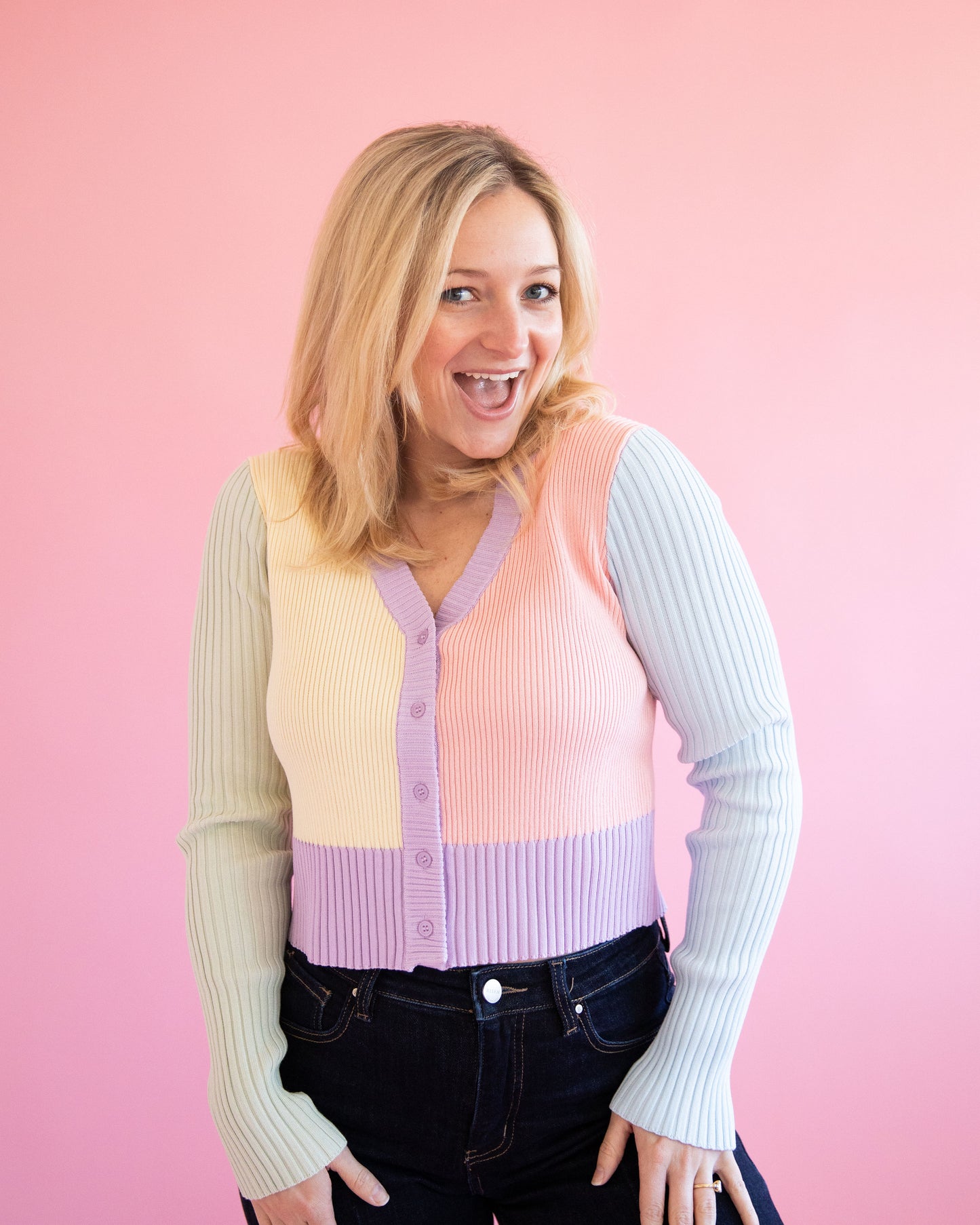 Julianne Pastel Color Block Cardigan