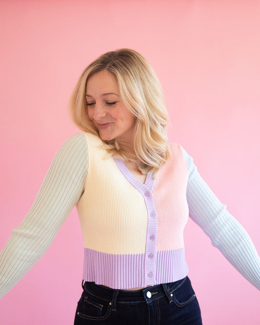Julianne Pastel Color Block Cardigan