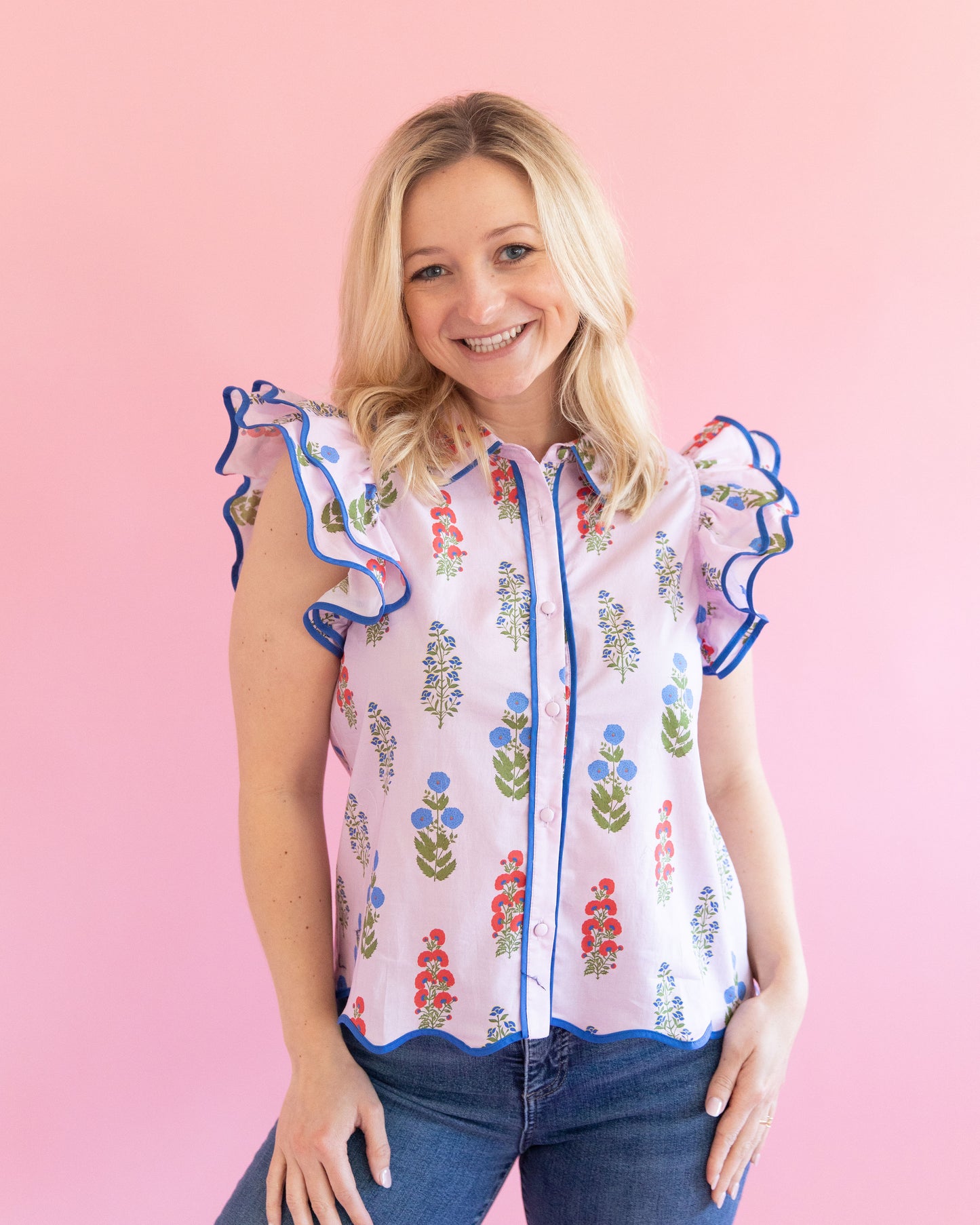 Mel Pink Block Print Top