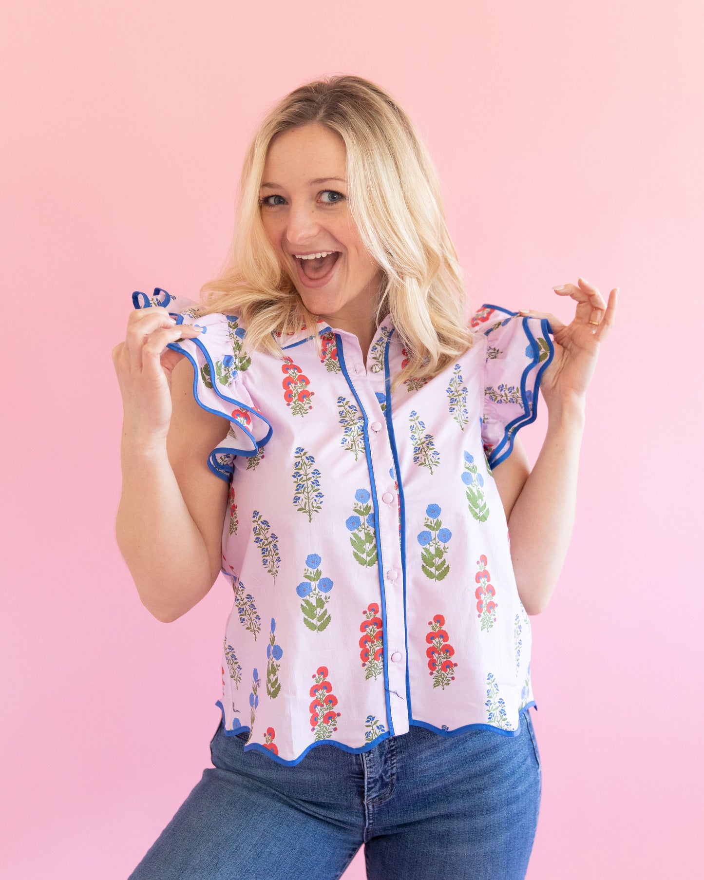 Mel Pink Block Print Top