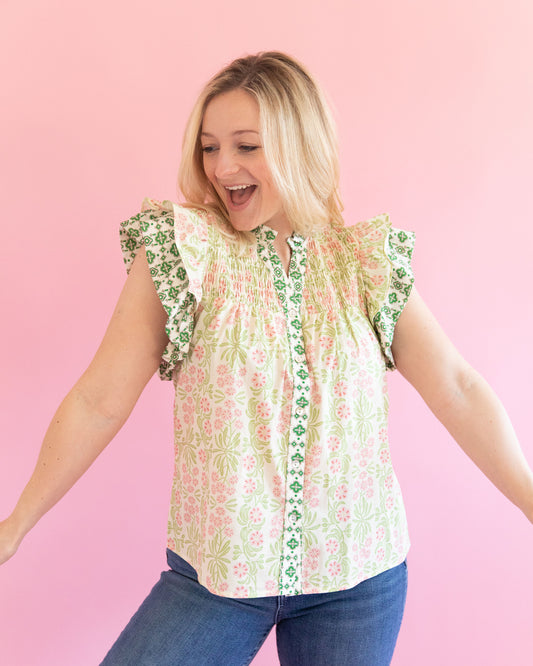 Lilly Floral Flutter Sleeve Top