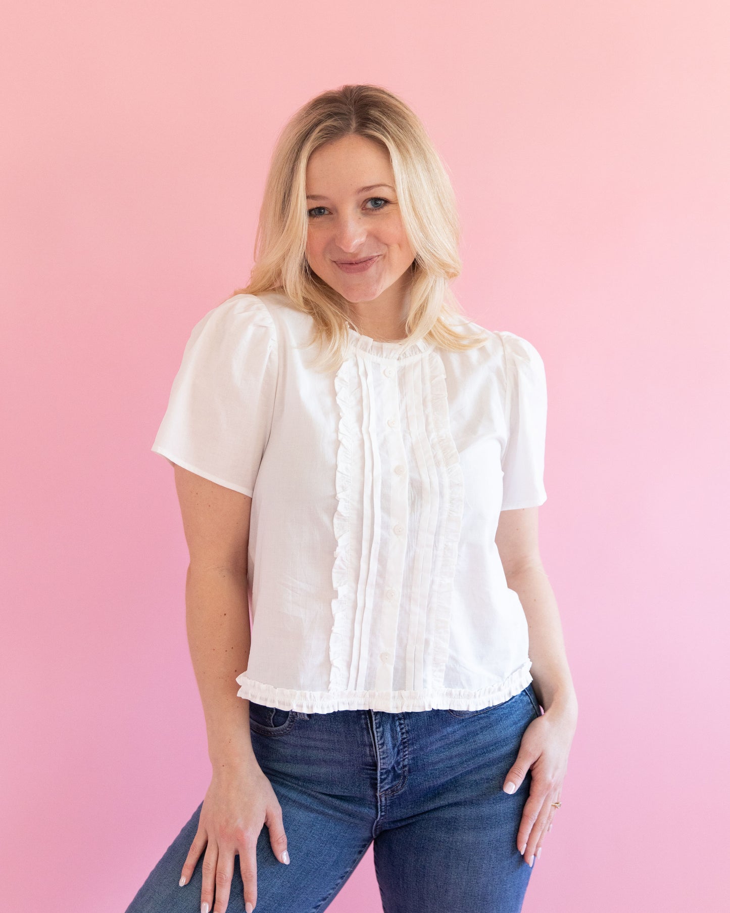 Lorelei White Ruffle Detail Blouse
