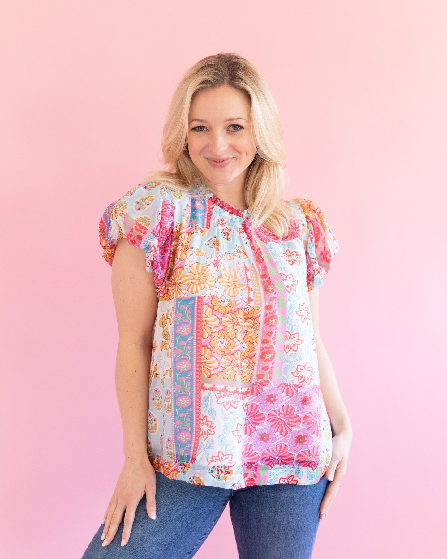 Morgan Pink Patchwork Top