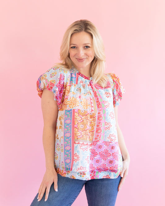 Morgan Pink Patchwork Top