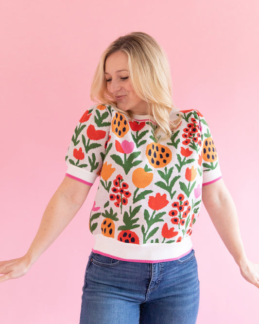Chloe Fruit Patterned Short Sleeve Sweater