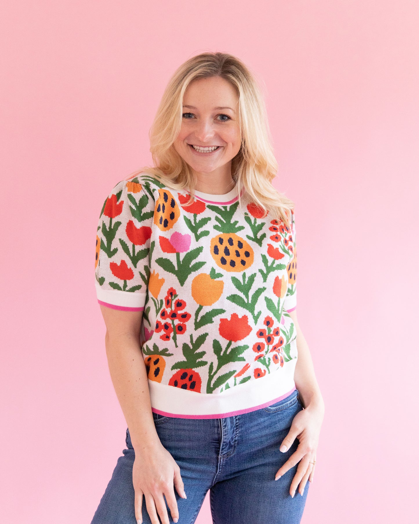 Chloe Fruit Patterned Short Sleeve Sweater