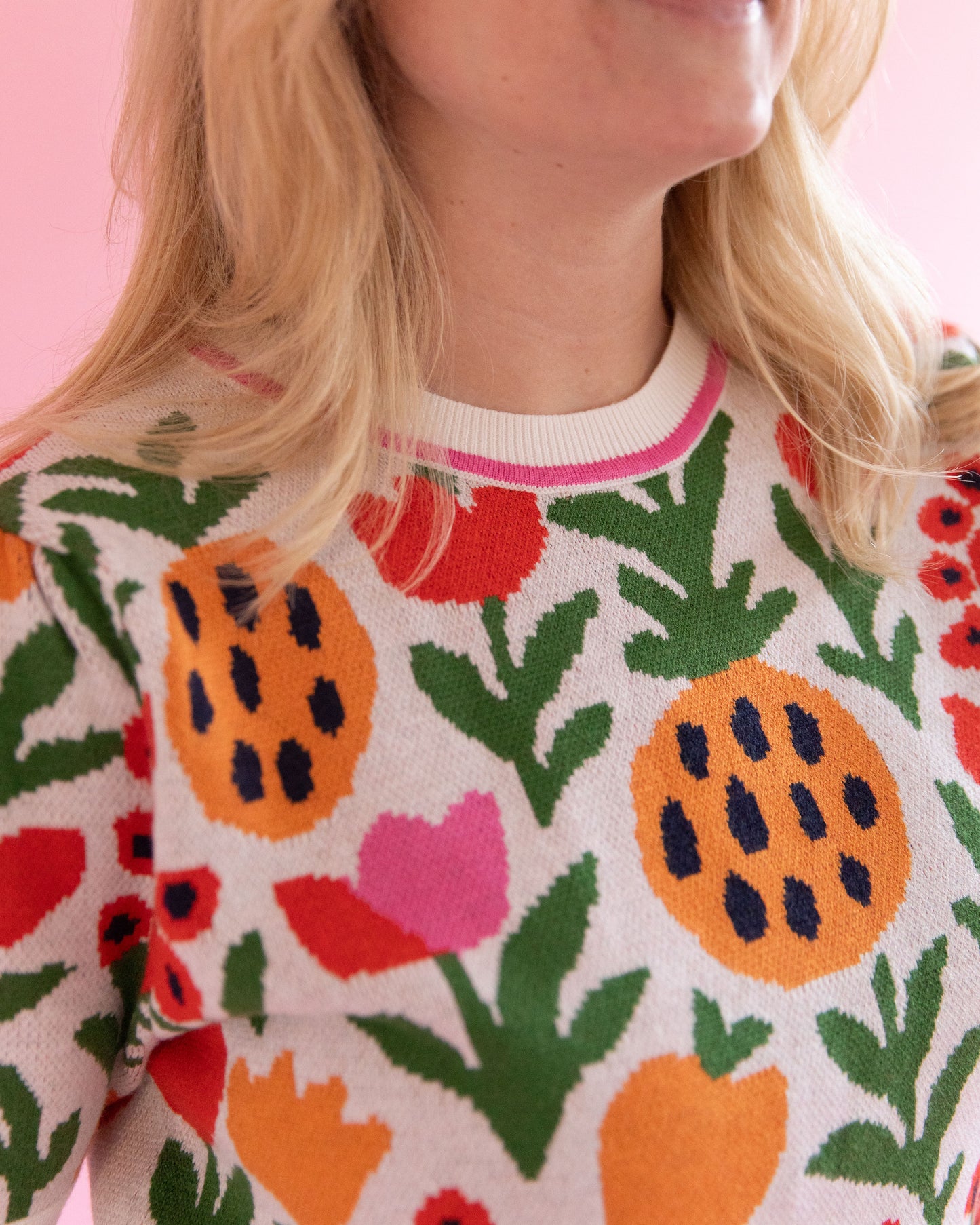 Chloe Fruit Patterned Short Sleeve Sweater