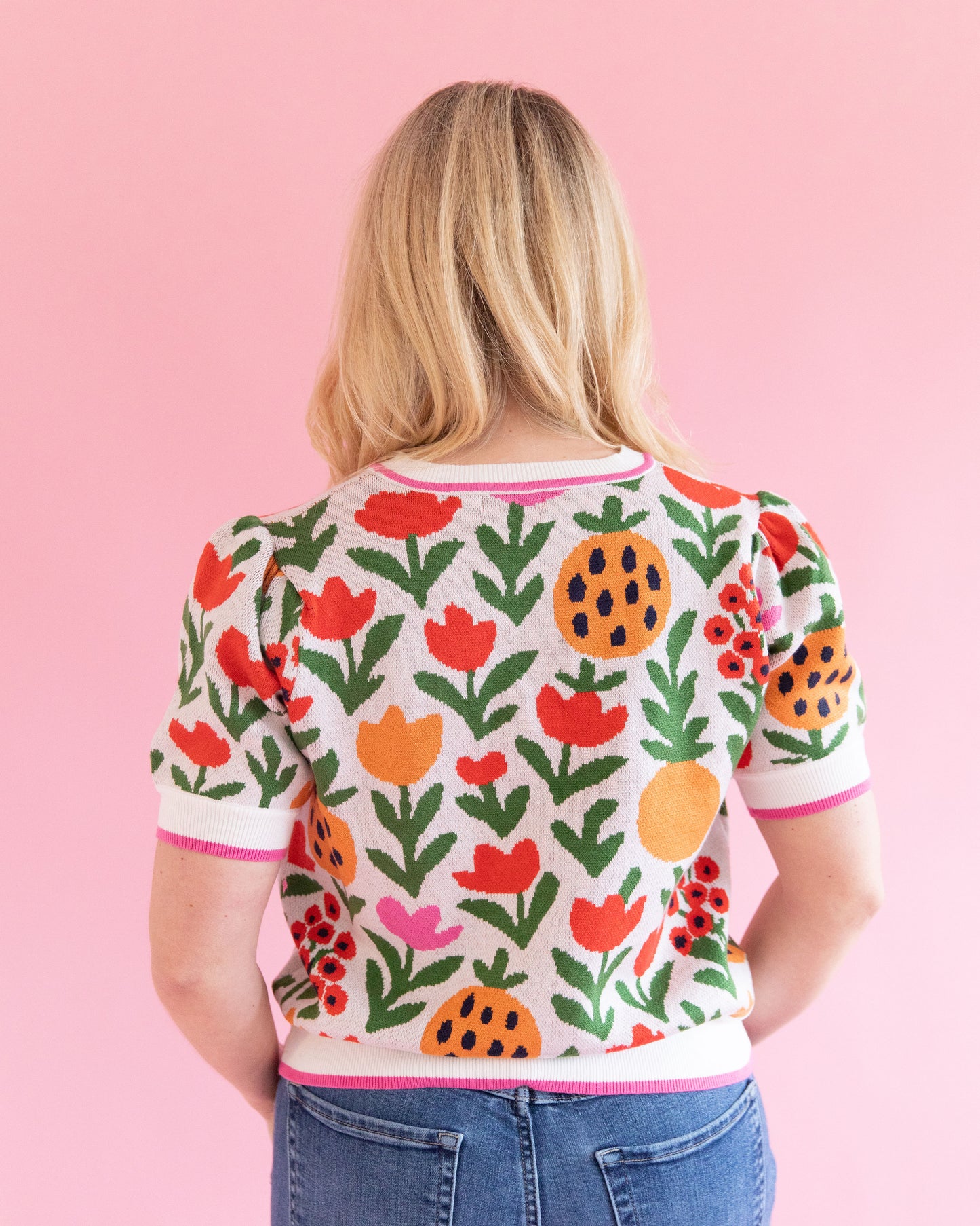 Chloe Fruit Patterned Short Sleeve Sweater