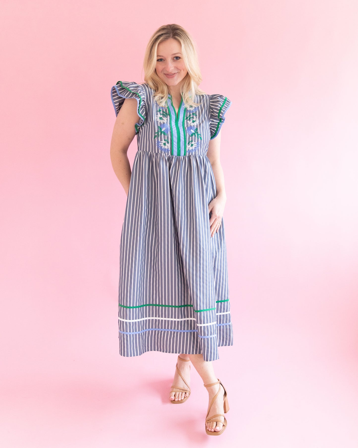 Janelle Denim Stripe Midi Dress