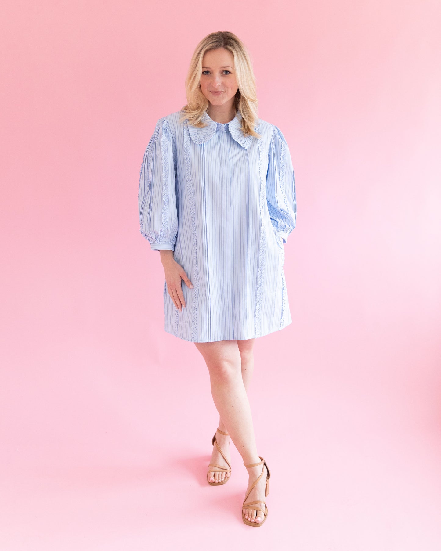 Nellie Blue Stripe Ruffle Detail Dress