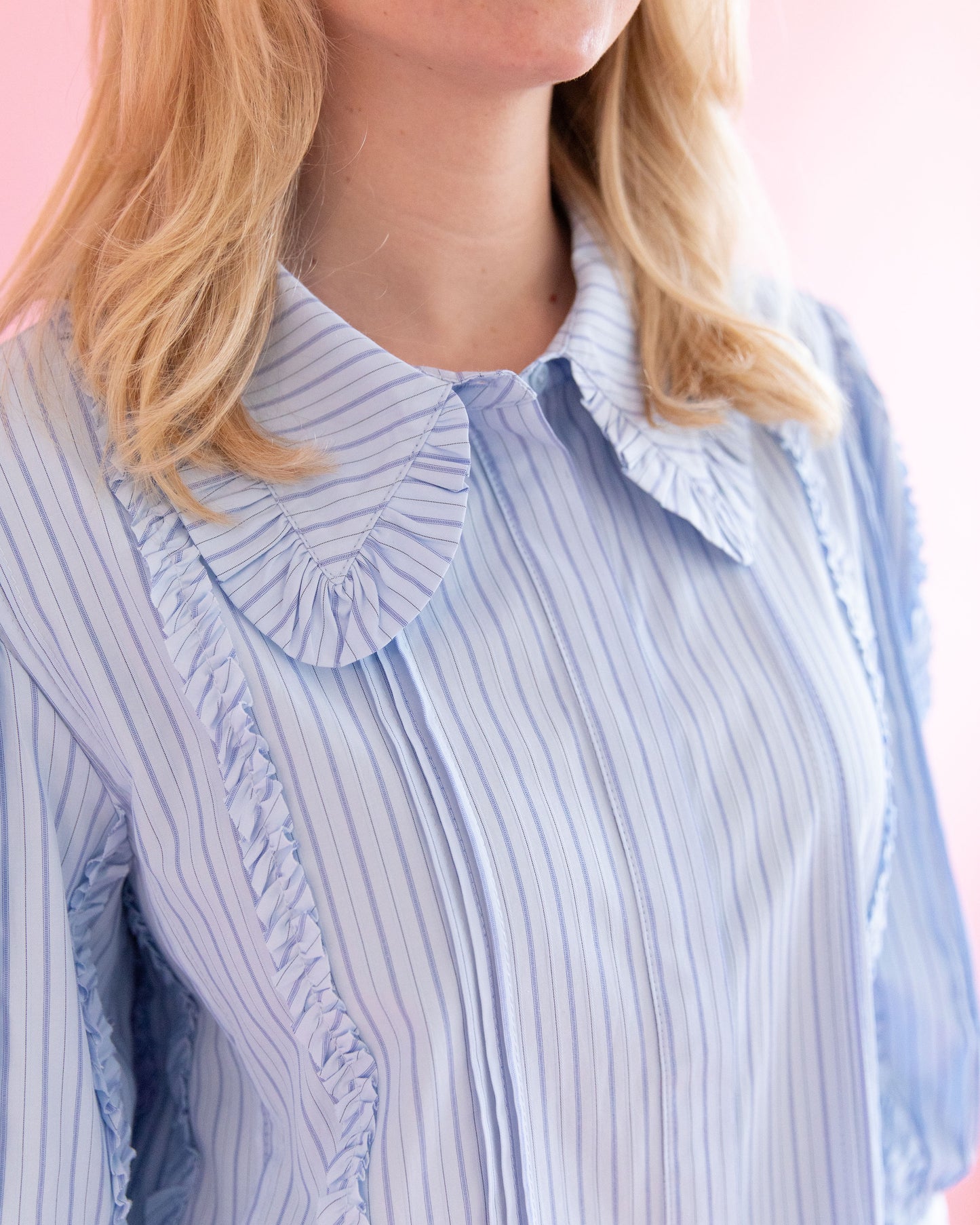 Nellie Blue Stripe Ruffle Detail Dress