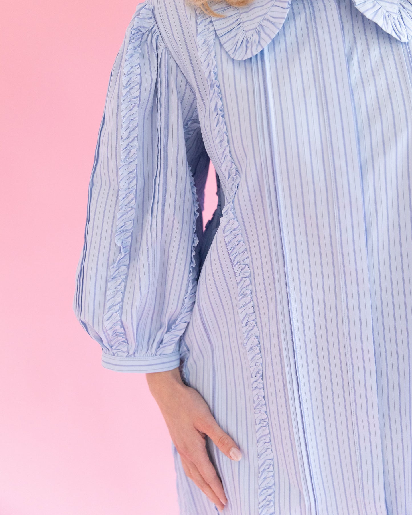 Nellie Blue Stripe Ruffle Detail Dress