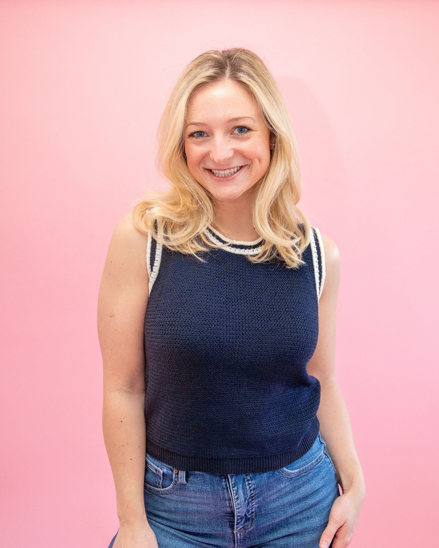 Hazel Navy Crochet Sleeveless Top