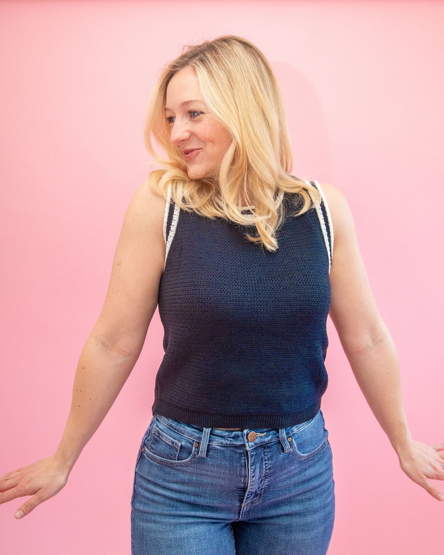 Hazel Navy Crochet Sleeveless Top