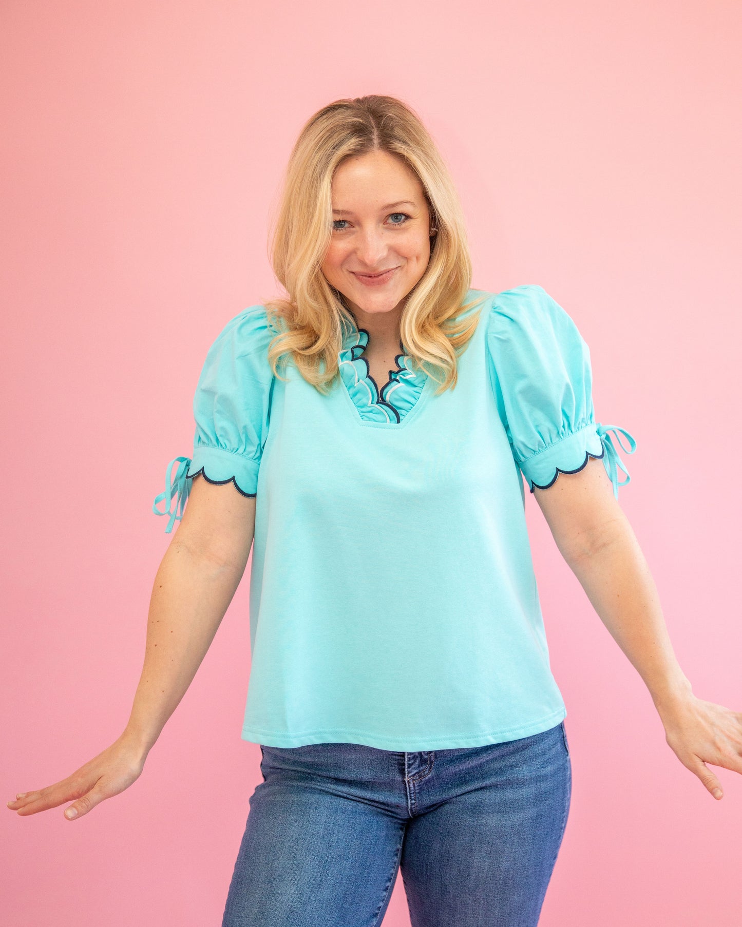 Jayne Scallop Top - Blue