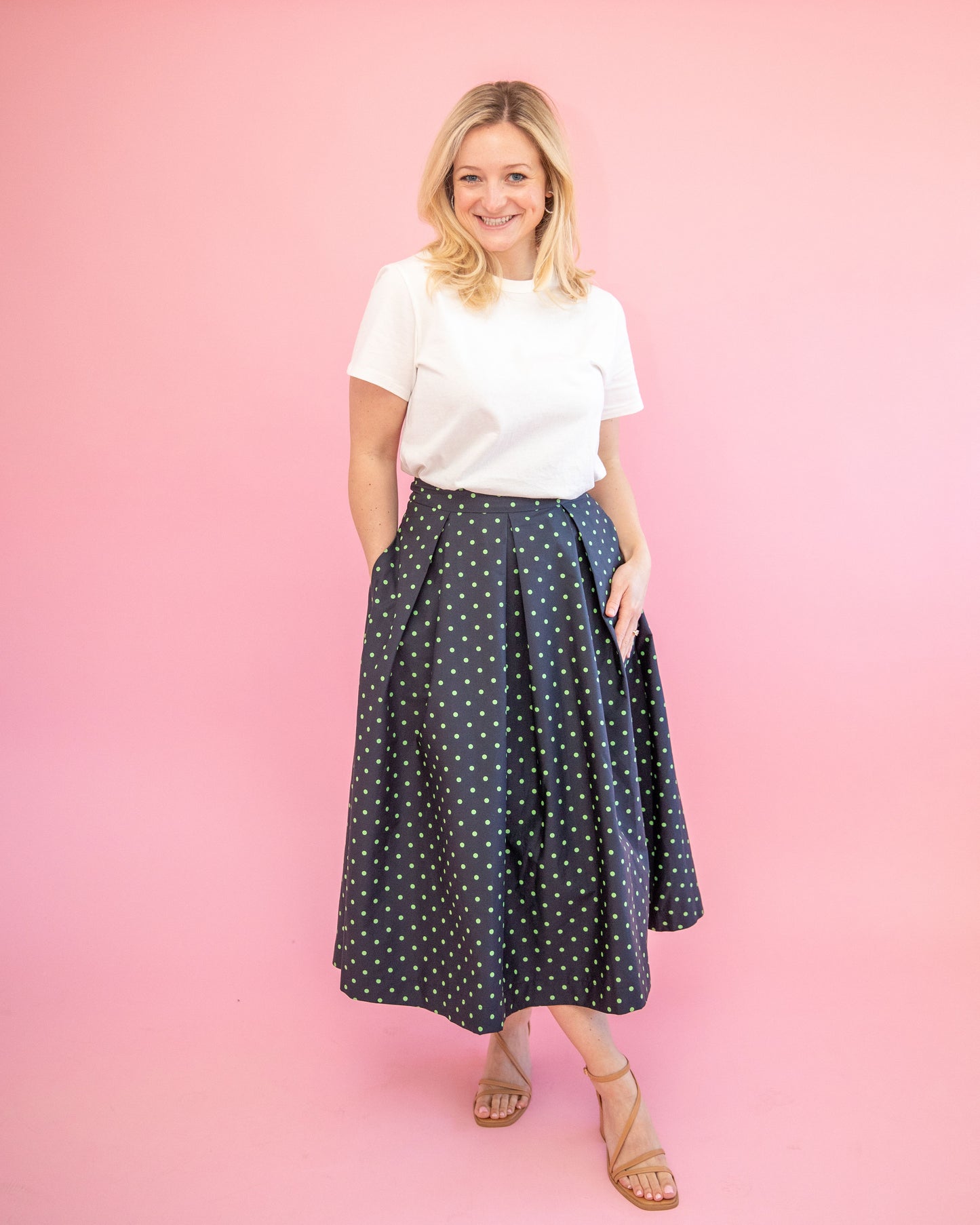 Emerson Navy Polka Dot Midi Skirt