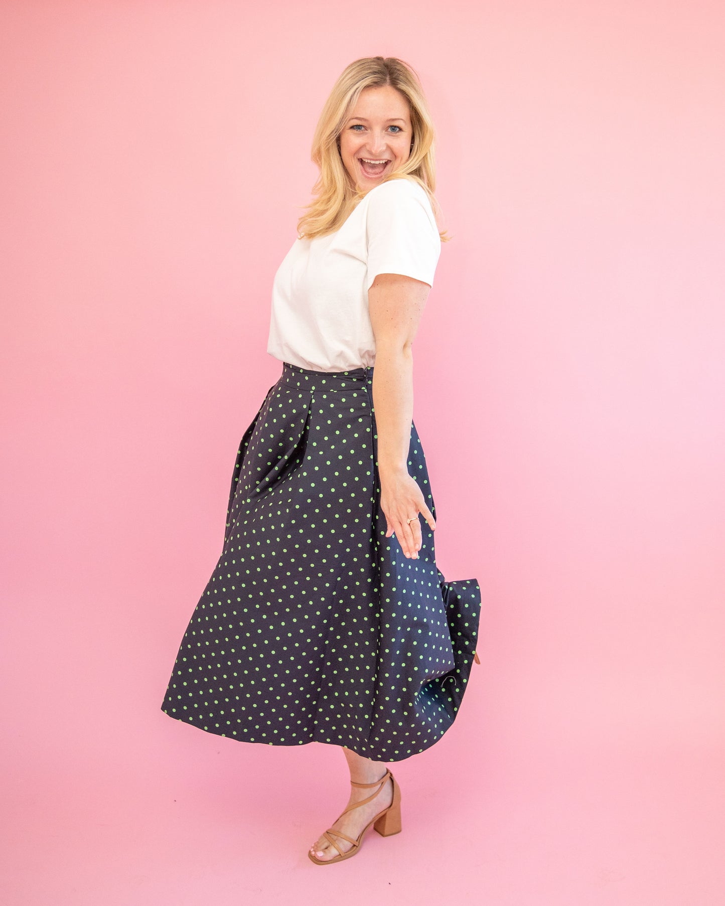 Emerson Navy Polka Dot Midi Skirt