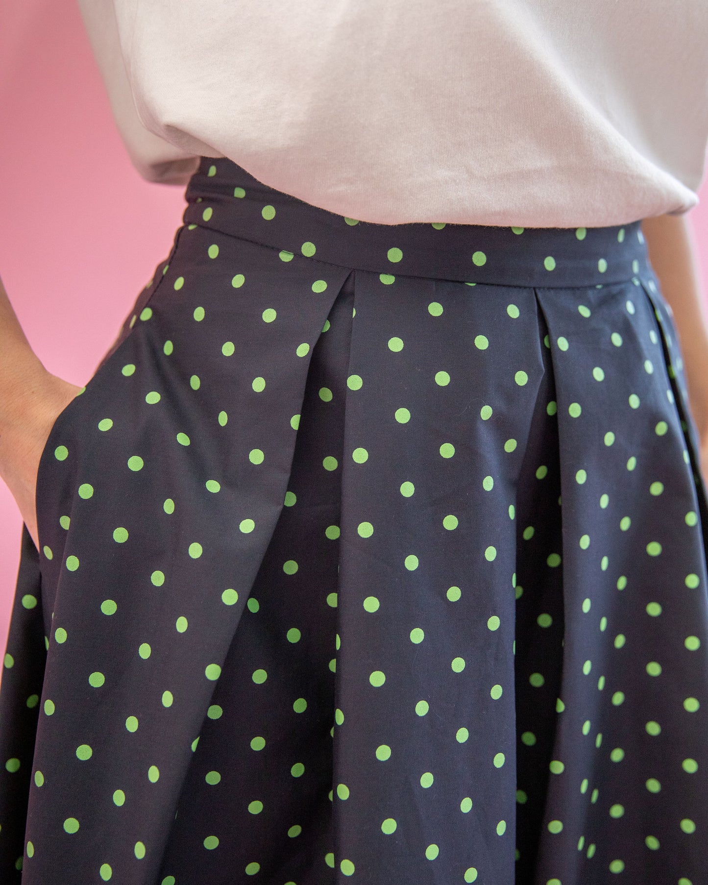 Emerson Navy Polka Dot Midi Skirt