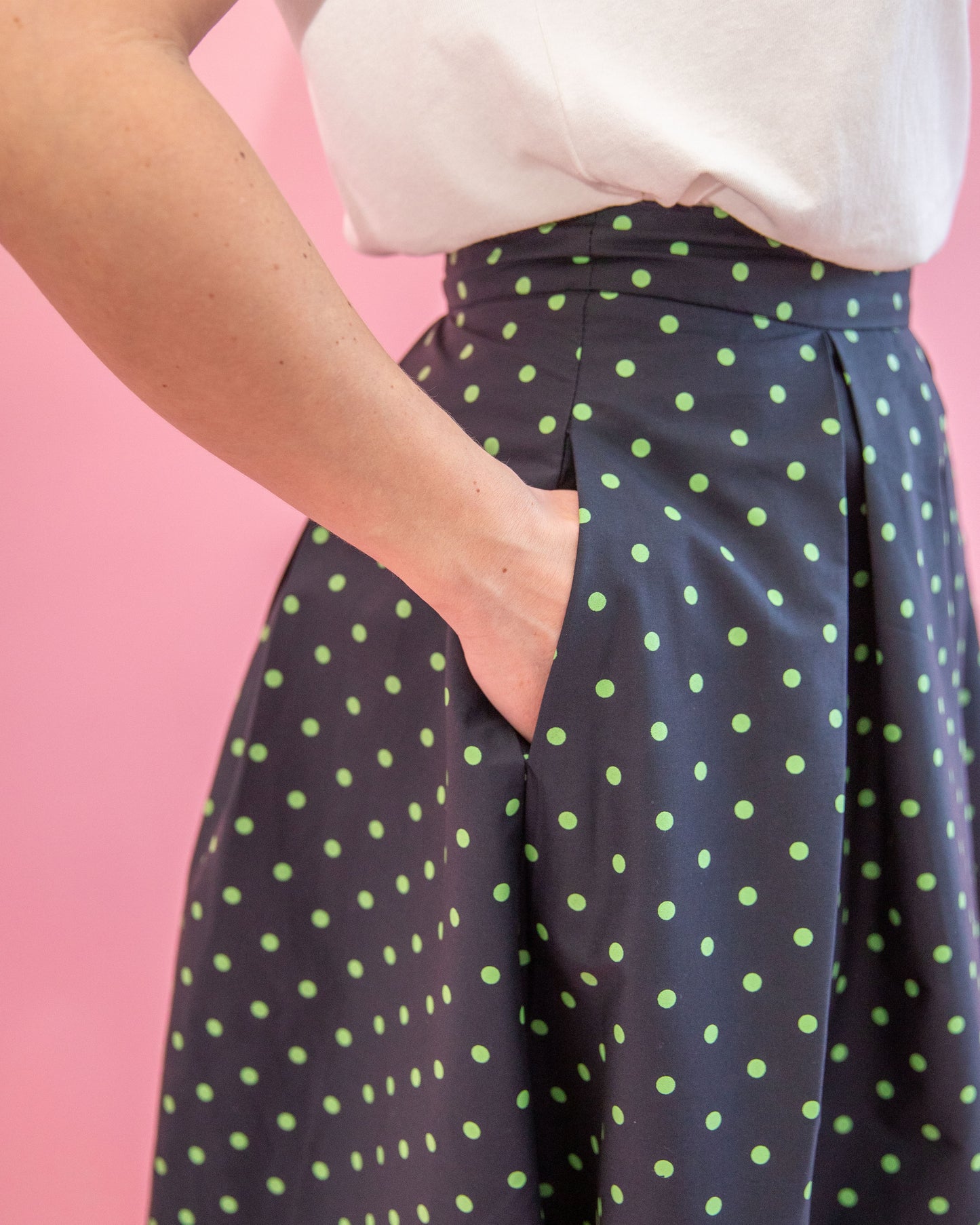 Emerson Navy Polka Dot Midi Skirt