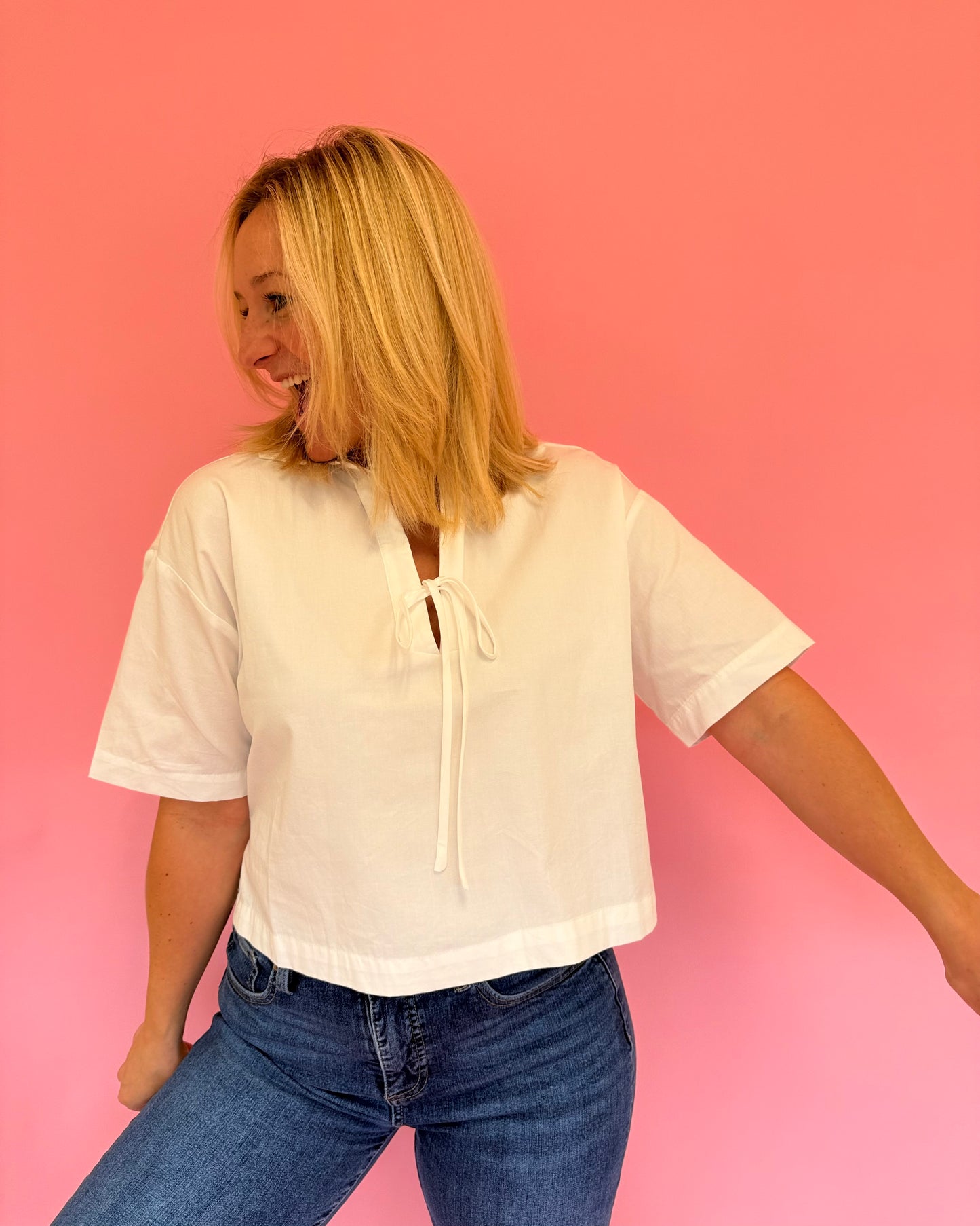 Dawson White Bow Front Top
