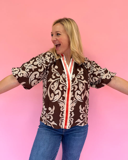 Suzie Brown Puff Sleeve Top