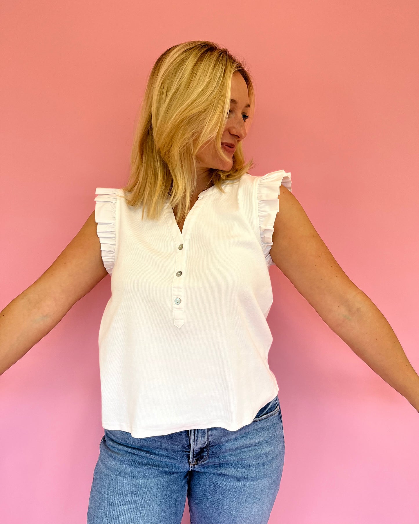 Amelia White Ribbed Top