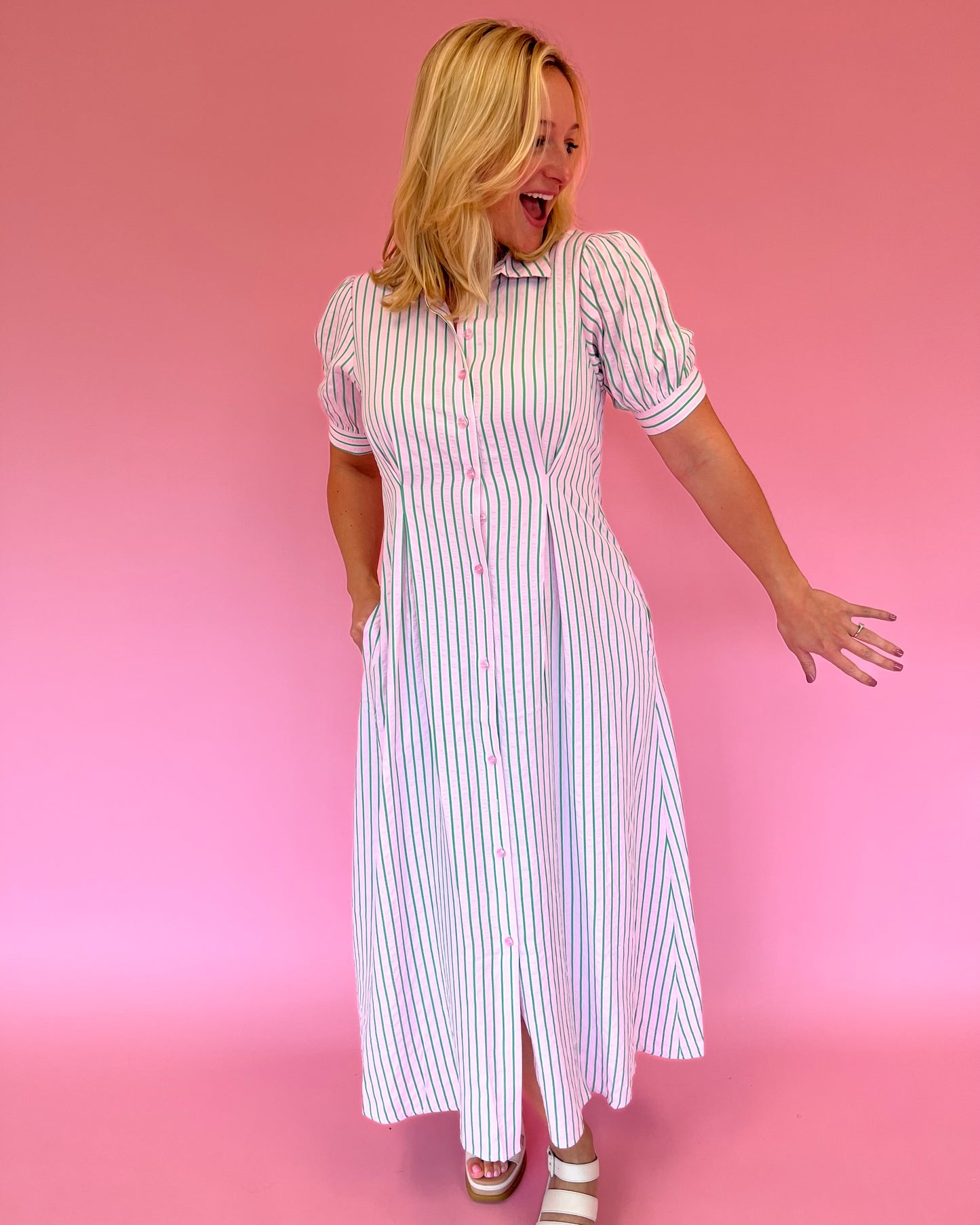Lola Pink and Green Stripe Dress