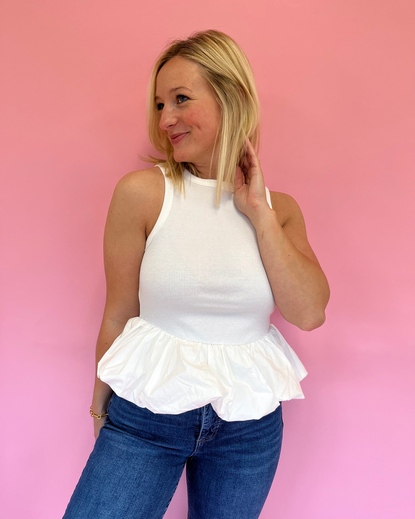 Alexa White Poplin Sleeveless Top