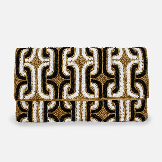 Neutrals Pattern Beaded Clutch