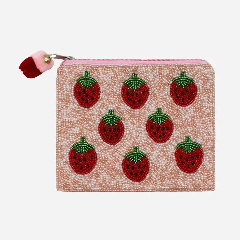 All the Strawberries Beaded Pouch