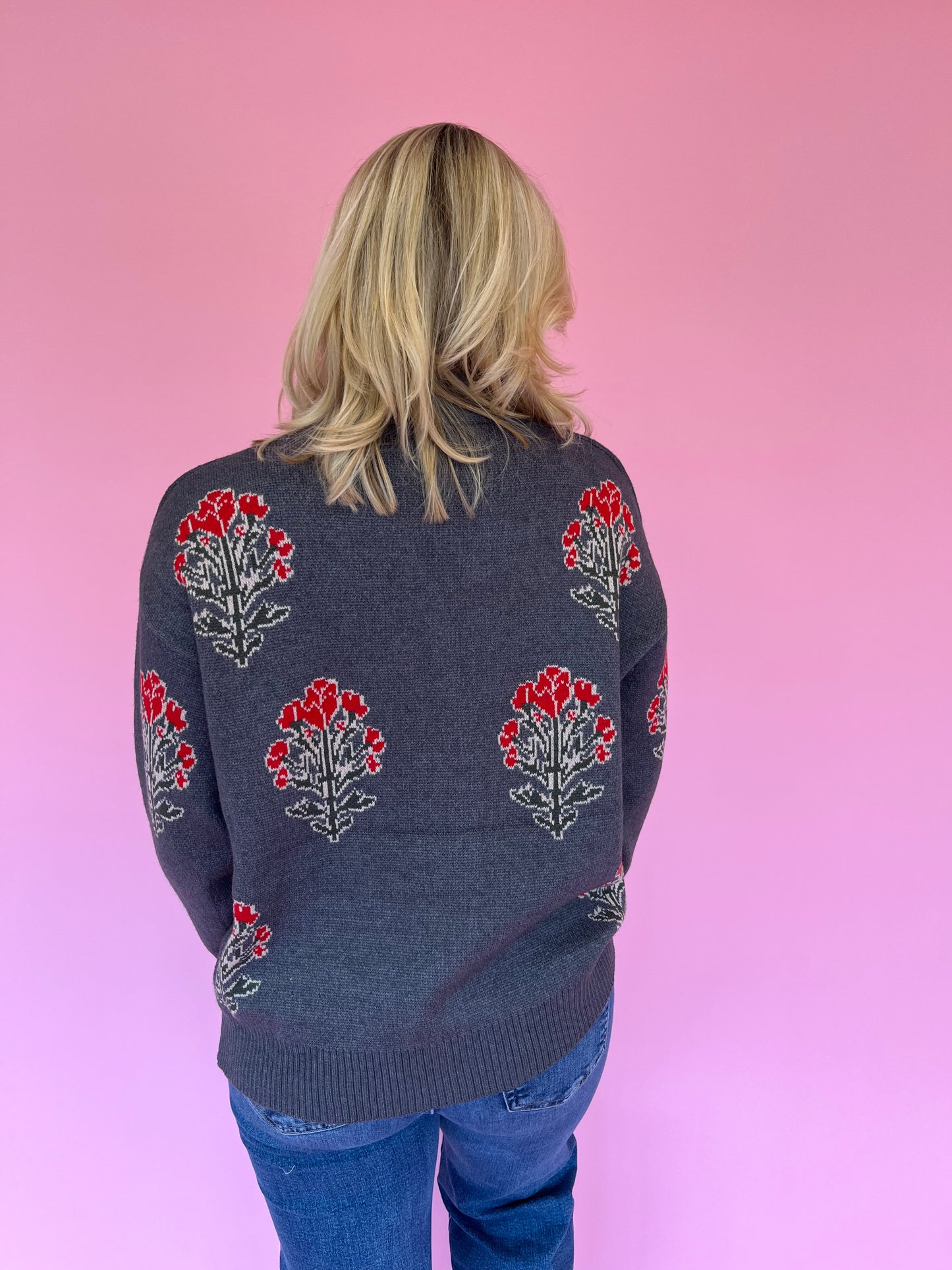 Lori Charcoal Block Print Cardigan