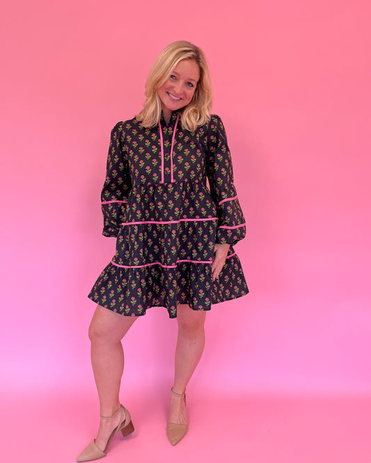 Julia Black Block Print Dress