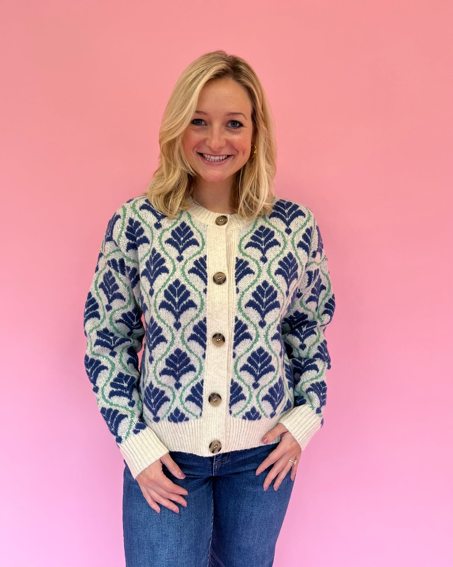 Candice Navy Block Print Cardigan