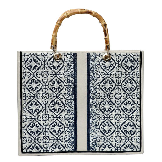 Gwen Navy Pattern Beaded Bag