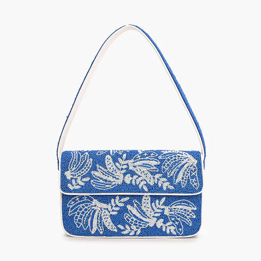 Blue and White Beaded Shoulder Bag