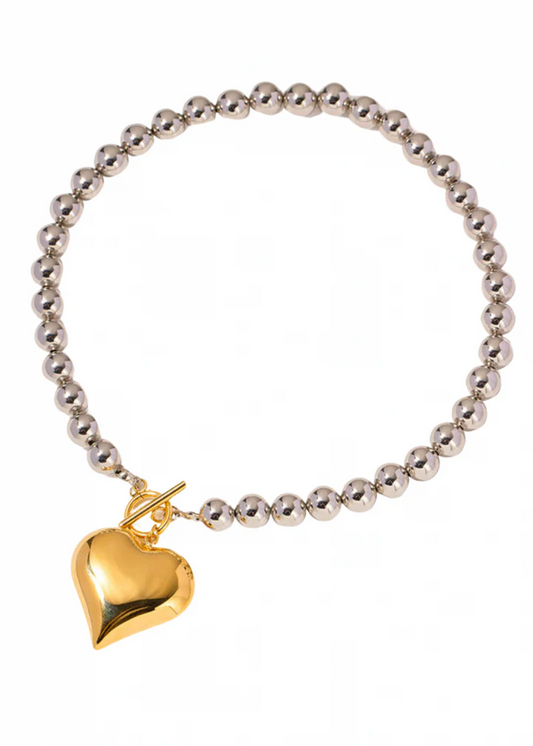 Mixed Metal Puffy Gold Heart