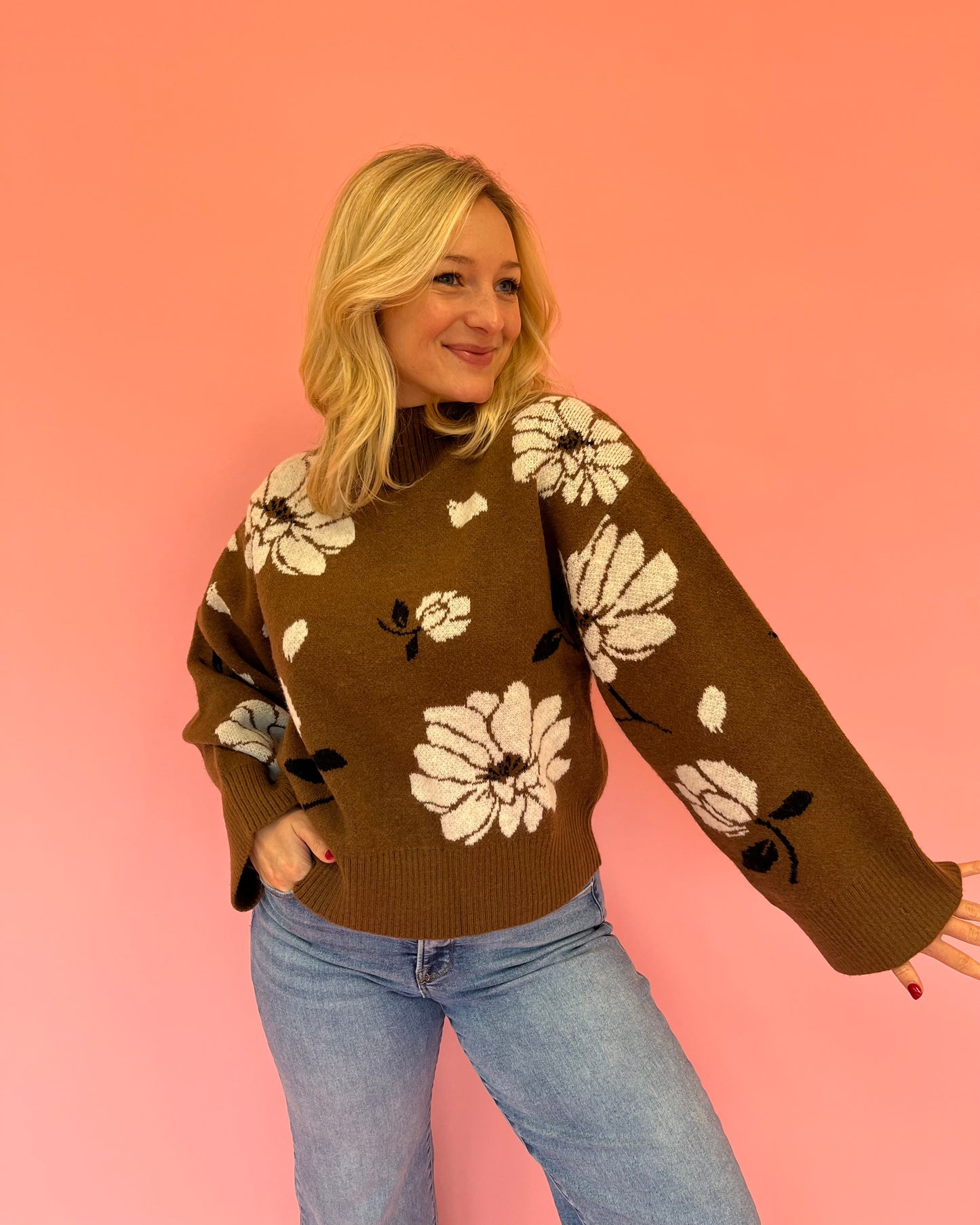 Bailey Brown Floral Knit Sweater