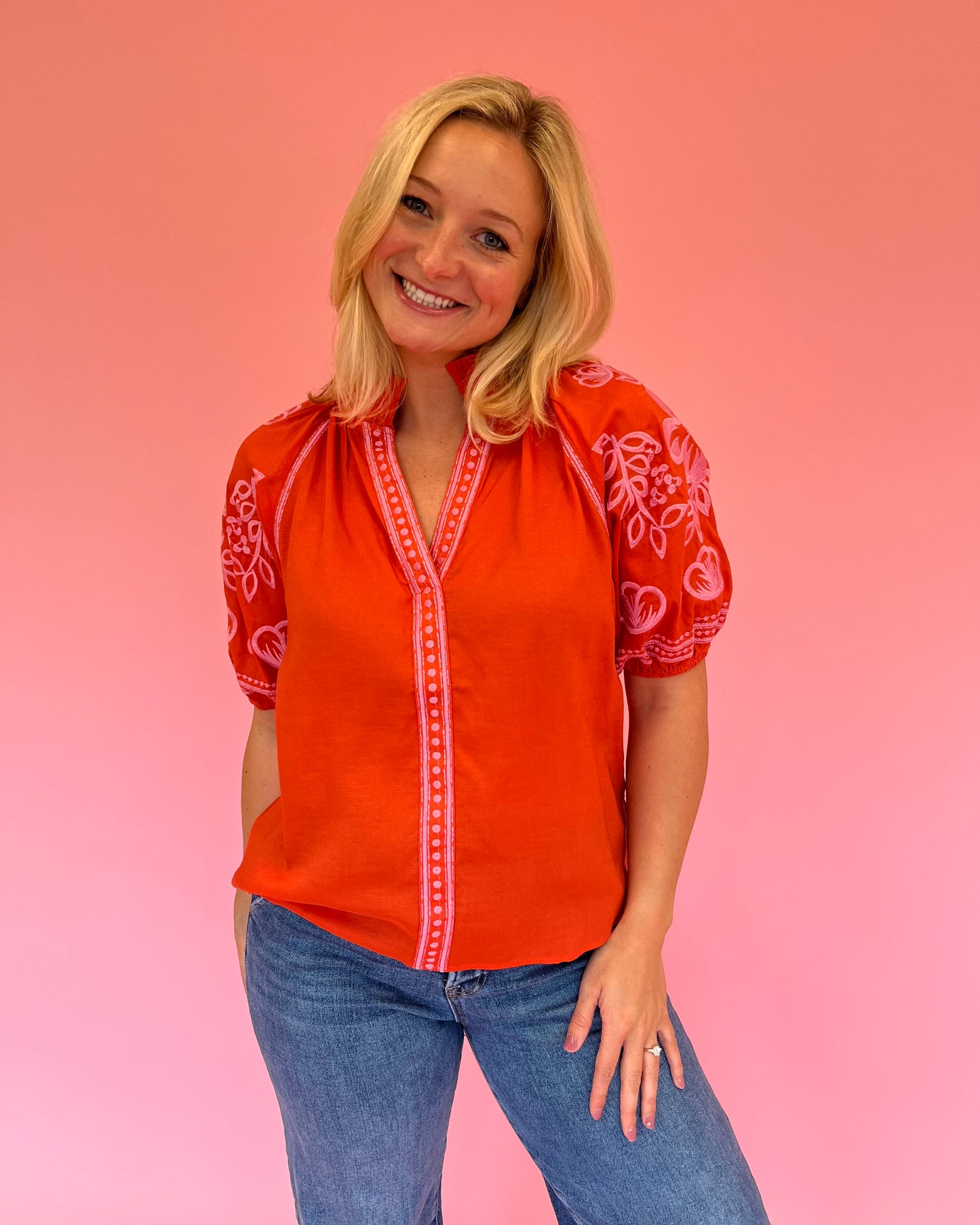 Haley Orange Embroidered Top