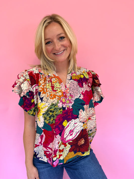 Olli Floral Flutter Sleeve Top