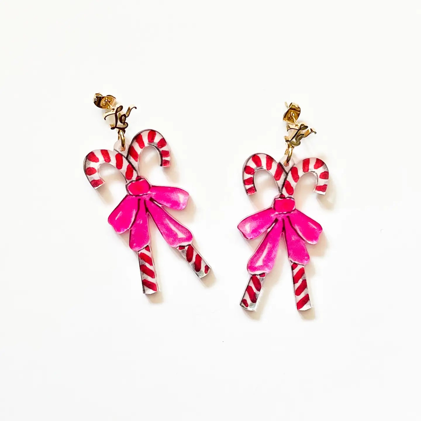 Candy Cane Acrylic Earrings - Red